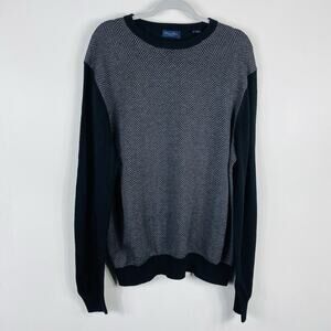 Linea Rossa Size XL Chevron Print Merino Wool Blend Crewneck Sweater Black Gray